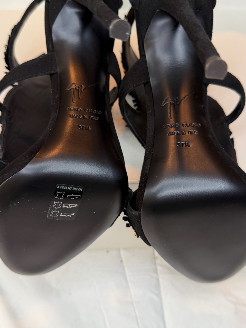 Giuseppe Zanotti Black Suede Crystal Leaf Embellished High Heels - Picture 8 of 9